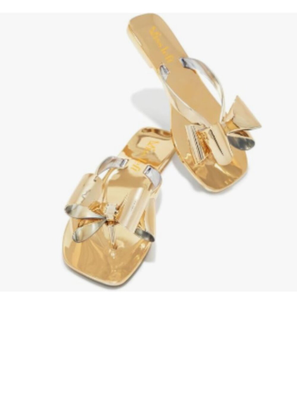 miss left Gold Open Toe Flip Flops Double Bowknots Slip on Thong Sandal